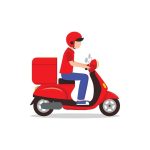 Premium Vector _ Delivery man riding red scooter illustration Premium Vector _ Delivery man riding red scooter illustration